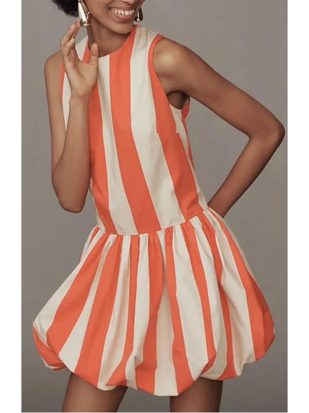 Anthropologie | Mare Mare Sleeveless Orange and Tan Stripe Bubble-Hem Mini Dress